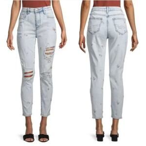 Free People x Driftwood Gizelle Distressed Embroidered Floral Ankle Jeans 29